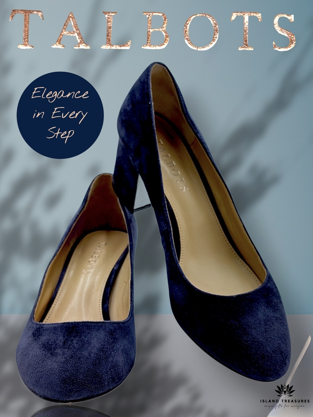 Talbots "Isa" Size 6.5M Suede Midnight Navy & Onyx Detail Memory Foam Footbed